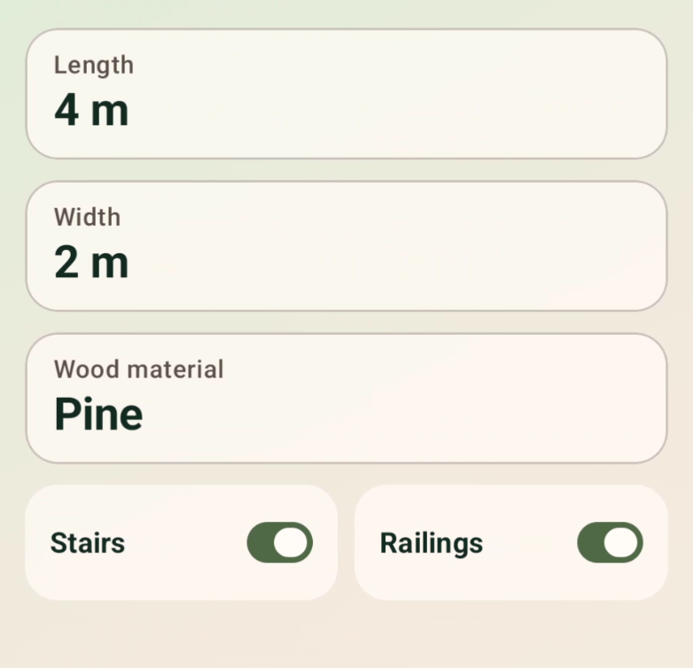 Builtwy app screen: Enter dimensions
