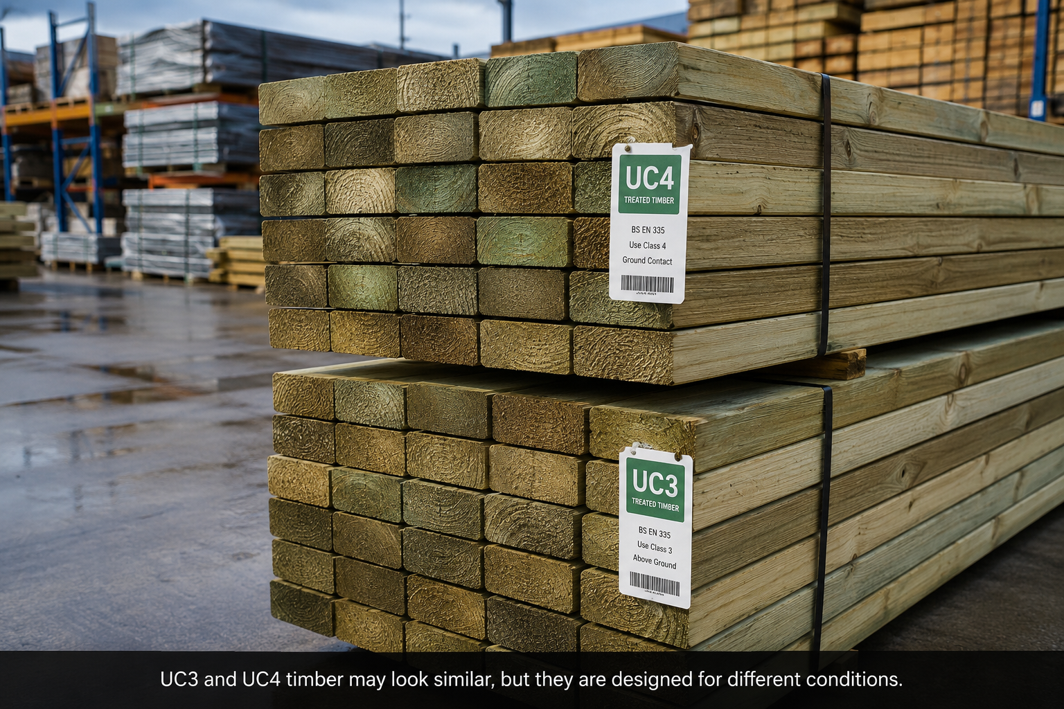 Pressure-treated timber for deck boards and structural subframe components