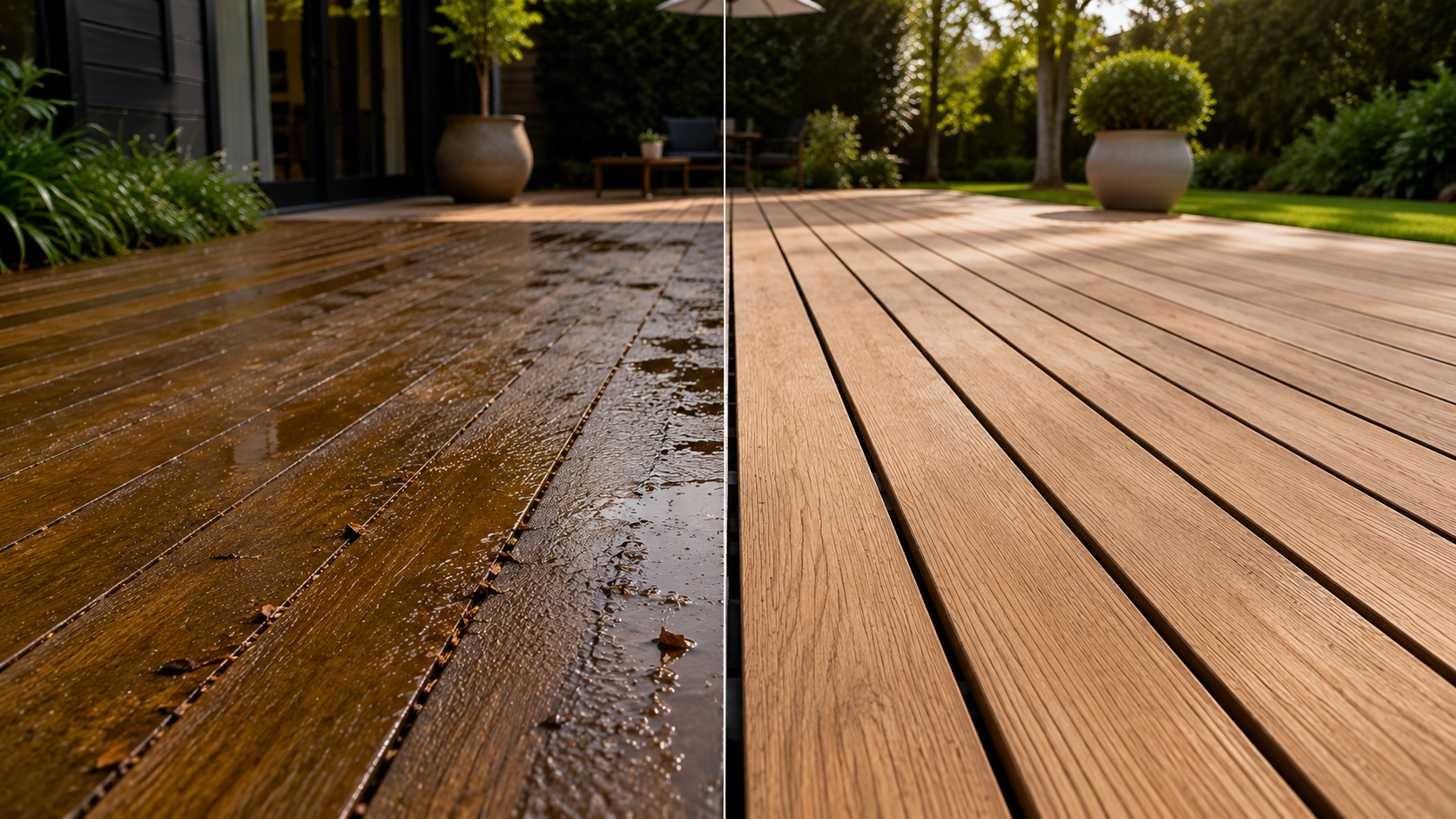 Timber deck boards with consistent gaps for drainage and seasonal movement